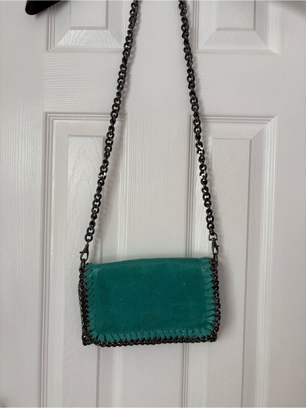 Teal leather Chain-Edge Crossbody Bag - Women's Shoulder Bag